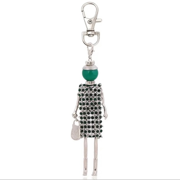 Women Car Key Holder, Bag Charm. Little Doll With Rhinestones and Pearl. - Picture 4 of 4